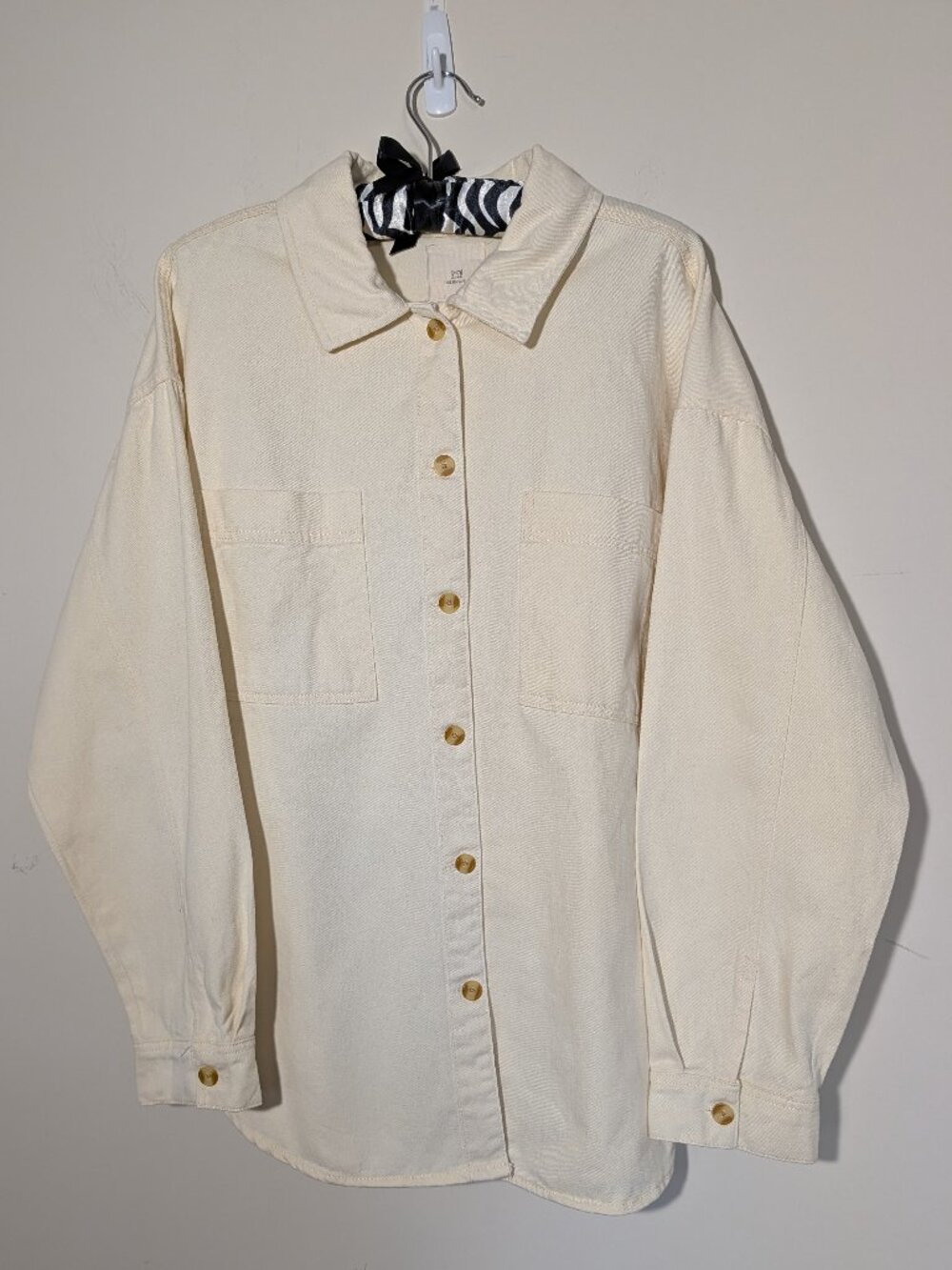 Thread & Supply Buttoned Front Lightweight Utility Shaket Sz L Cream
